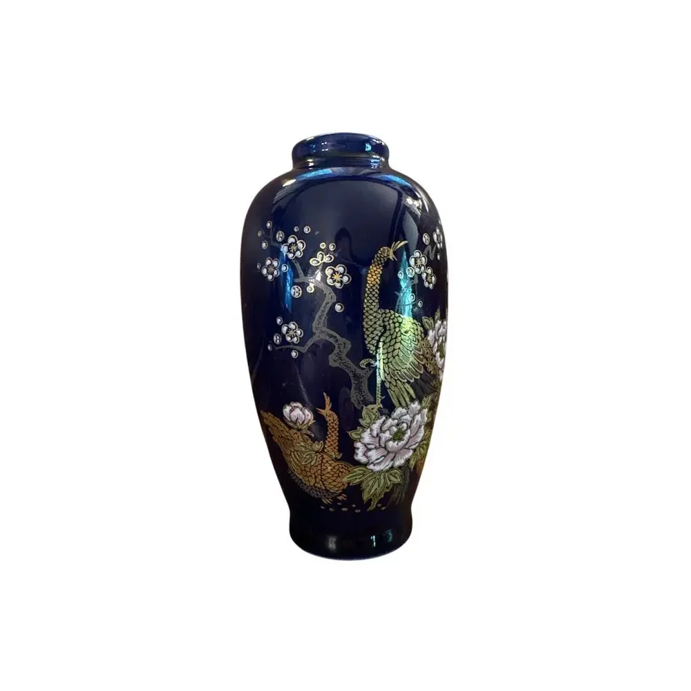 Vintage Antique Japanese Porcelain Ceramic Vase Peacock Blue Pheasant Bird 4